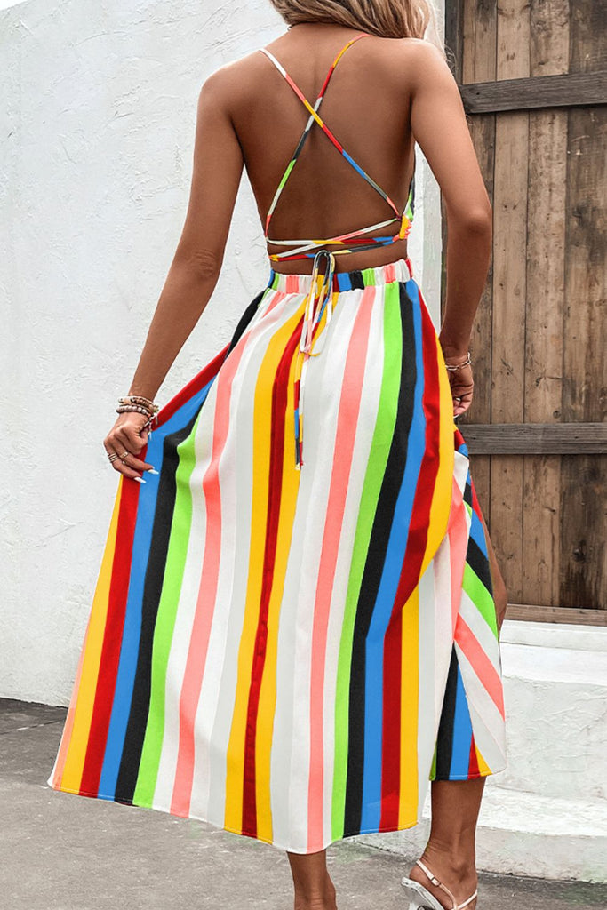 Candy Stripe Crisscross Backless Dress – SolBliss Boutique
